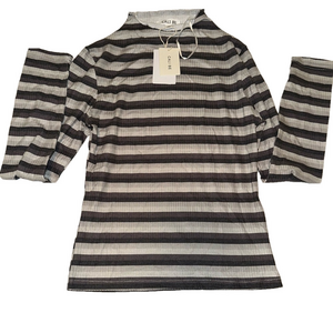 NWT CALI BE GRAY STRIPED MOCK NECK LONG SLEEVE TOP